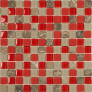 Мозаика S-808 стекло камень 29.8х29.8 см глянцевая чип 23х23 мм, коричневый, красный