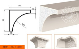 Лепнинапласт Карниз КВ-60/1 фасадный полистирол 2000х60х60 мм с покрытием эластичной шпатлёвкой PS-TechnoPlaster