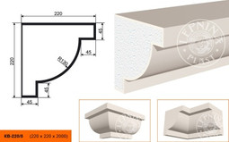 Лепнинапласт Карниз КВ-220/5 фасадный полистирол 2000х220х220 мм с покрытием эластичной шпатлёвкой PS-TechnoPlaster