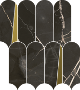 Мозаика Stellaris Absolut Black Mosaico Elegant керамогранит 32.5х36.1 см Italon полированная, бежевый, золотой-oro-gold, серый, черный 620110000235