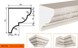 Лепнинапласт Карниз КВ-170/4 (КС-103) фасадный полистирол 2000х170х155 мм с покрытием эластичной шпатлёвкой PS-TechnoPlaster