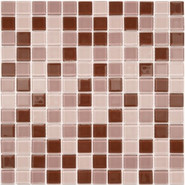 Мозаика S-458 стекло 30х30 см глянцевая чип 25х25 мм, бежевый, коричневый, розовый