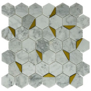 Мозаика Marble Mosaic Hexagon Carrara Gold Pol камень 29.8х30.5 см полированная чип 48х48 мм, серый, белый