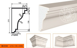 Лепнинапласт Карниз КВ-210/2 (КС-106) фасадный полистирол 2000х210х130 мм с покрытием эластичной шпатлёвкой PS-TechnoPlaster