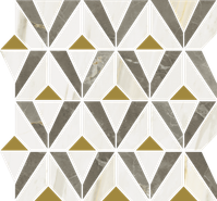 Мозаика Stellaris Grey Mosaico Orpheus керамогранит 31.5х33.8 см Italon полированная, белый, золотой-oro-gold, серый 600110000976