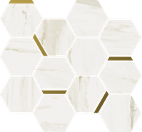 Мозаика Stellaris Carrara Ivory Mosaico Chic керамогранит 28.3х32.8 см Italon матовая, бежевый, белый, золотой-oro-gold 620110000222