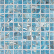 Мозаика Oasis Blue №7102 (на сетке) стекло 31.7х31.7 см Vidrepur глянцевая чип 25х25 мм, голубой, серый С0006238