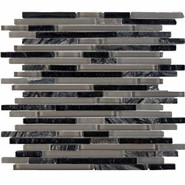 Мозаика из мрамора и стекла PIX727, чипы 10x48/98/148 мм, сетка 286х300x8 мм глянцевая и матовая, серый, черный