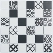 Мозаика R-322 керамогранит 30.6х30.6 см матовая чип 48х48 мм, белый, черный