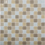 Мозаика No124 стекло 31.8х31.8 см глянцевая чип 25х25 мм, бежевый, белый, коричневый