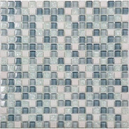 Мозаика No-230 стекло камень 30.5х30.5 см глянцевая чип 15х15 мм, бирюзовый, голубой