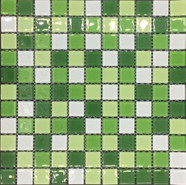 Мозаика из стекла PIX011, чип 25x25 мм, сетка 300х300х4 мм глянцевая, белый, зеленый