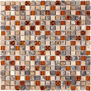 Мозаика из мрамора и стекла PIX720, чип 15x15 мм, сетка 300х300x8 мм глянцевая, коричневый, кремовый, серый