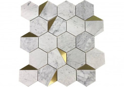 Мозаика Prima мрамор+латунь 30х32.5 см полированная, белый, золото