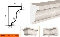 Лепнинапласт Карниз КВ-160/1 фасадный полистирол 2000х160х110 мм с покрытием эластичной шпатлёвкой PS-TechnoPlaster