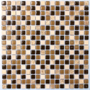 Мозаика S-850 стеклокамень 30.5х30.5 см глянцевая чип 15х15 мм, бежевый, коричневый, черный