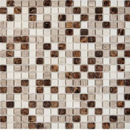 Мозаика из мрамора Emperador Dark, White Wooden, Dolomiti Bianco PIX277, чип 15x15 мм, сетка 305х305x4 мм глянцевая, бежевый, коричневый