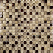 Мозаика No-79 стекло камень 30.5х30.5 см глянцевая чип 15х15 мм, бежевый, коричневый