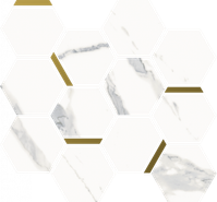 Мозаика Stellaris Statuario White Mosaico Chic керамогранит 28.3х32.8 см Italon матовая, белый, золотой-oro-gold 620110000220