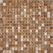 Мозаика из мрамора Light Emperador PIX221, чип 15x15 мм, сетка 305х305x4 мм глянцевая, бежевый, коричневый
