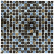 Мозаика Marble Mosaic Stellar Dark стекло 30х30 см глянцевая чип 15x15 мм, голубой, темно-коричневый