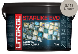 Затирка для плитки эпоксидная Litokol двухкомпонентный состав Starlike Evo S.113 Neutro 1 кг 485520002