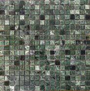 Мозаика PIX 308 Spider Green, чип 15x15 мм, сетка 305х305x4 мм, полированная мрамор Pixmosaic зеленый, черный