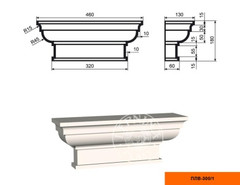 Лепнинапласт Пилястра ПЛВ-300/1 (капитель) фасадная полистирол 460х180х130 мм