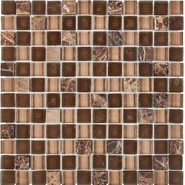 Мозаика из мрамора и стекла PIX723, чип 23x23 мм, сетка 300х300x8 мм глянцевая и матовая, бежевый, коричневый
