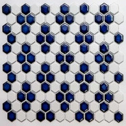 Мозаика PS2326-44 керамика 26х30 см глянцевая чип 23х26 мм, белый, синий