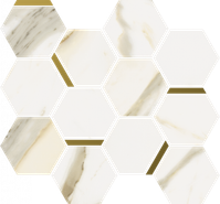 Мозаика Stellaris Calacatta Gold Mosaico Chic керамогранит 28.3х32.8 см Italon матовая, бежевый, белый, золотой-oro-gold 620110000221