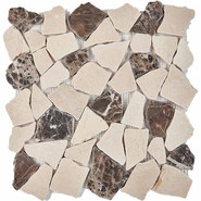 Мозаика из мрамора Cream Marfil, Dark Imperador PIX262, чип произвольный, сетка 305х305x6 мм матовая, бежевый, коричневый