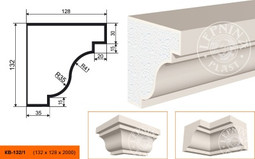 Лепнинапласт Карниз КВ-132/1 фасадный полистирол 2000х132х128 мм с покрытием эластичной шпатлёвкой PS-TechnoPlaster