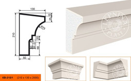 Лепнинапласт Карниз КВ-210/1 фасадный полистирол 2000х210х130 мм с покрытием эластичной шпатлёвкой PS-TechnoPlaster