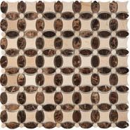 Мозаика из мрамора Cream Marfil, Dark Imperador PIX283, чип 32x32 мм, сетка 336х336x8 мм глянцевая, бежевый, коричневый