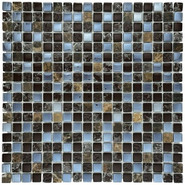 Мозаика Marble Mosaic Stellar Dark стекло 30х30 см глянцевая чип 15x15 мм, голубой, темно-коричневый