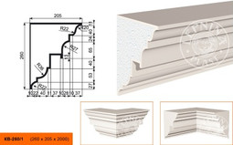 Лепнинапласт Карниз КВ-260/1 фасадный полистирол 2000х260х205 мм с покрытием эластичной шпатлёвкой PS-TechnoPlaster
