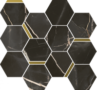 Мозаика Stellaris Absolut Black Mosaico Chic керамогранит 28.3х32.8 см Italon матовая, золотой-oro-gold, серый, черный 620110000226