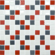 Мозаика S-455  стекло 30х30 см глянцевая чип 25х25 мм, белый, красный, серый
