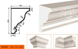 Лепнинапласт Карниз КВ-200/5 фасадный полистирол 2000х200х150 мм с покрытием эластичной шпатлёвкой PS-TechnoPlaster