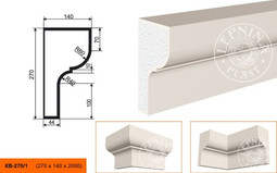 Лепнинапласт Карниз КВ-270/1 фасадный полистирол 2000х270х140 мм с покрытием эластичной шпатлёвкой PS-TechnoPlaster