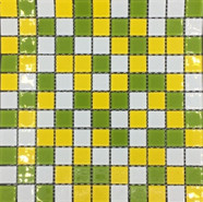 Мозаика из стекла PIX012, чип 25x25 мм, сетка 300х300х4 мм глянцевая, белый, желтый, зеленый