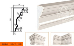 Лепнинапласт Карниз КВ-180/1 фасадный полистирол 2000х180х75 мм с покрытием эластичной шпатлёвкой PS-TechnoPlaster