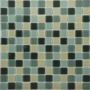 Мозаика 823-046 стекло 31.8х31.8 см глянцевая чип 25х25 мм, бежевый, зеленый