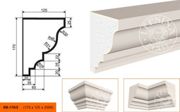Лепнинапласт Карниз КВ-170/3 (КС-102) фасадный полистирол 2000х170х125 мм с покрытием эластичной шпатлёвкой PS-TechnoPlaster