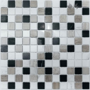 Мозаика KP-746 мрамор 29.8х29.8 см полированная чип 23х23 мм, белый, серый, черный