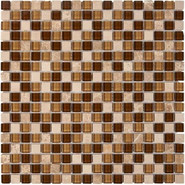 Мозаика из мрамора и стекла PIX737, чип 15x15 мм, сетка 300х300x4 мм глянцевая и матовая, бежевый, коричневый