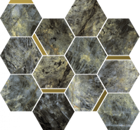 Мозаика Stellaris Madagascar Dark Mosaico Chic керамогранит 28.3х32.8 см Italon матовая, зеленый, золотой-oro-gold, серый 620110000228