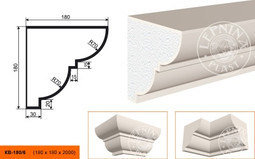 Лепнинапласт Карниз КВ-180/6 фасадный полистирол 2000х180х180 мм с покрытием эластичной шпатлёвкой PS-TechnoPlaster