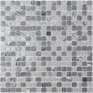 Мозаика S-858 стекло камень 30.5х30.5 см глянцевая чип 15х15 мм, белый, серый